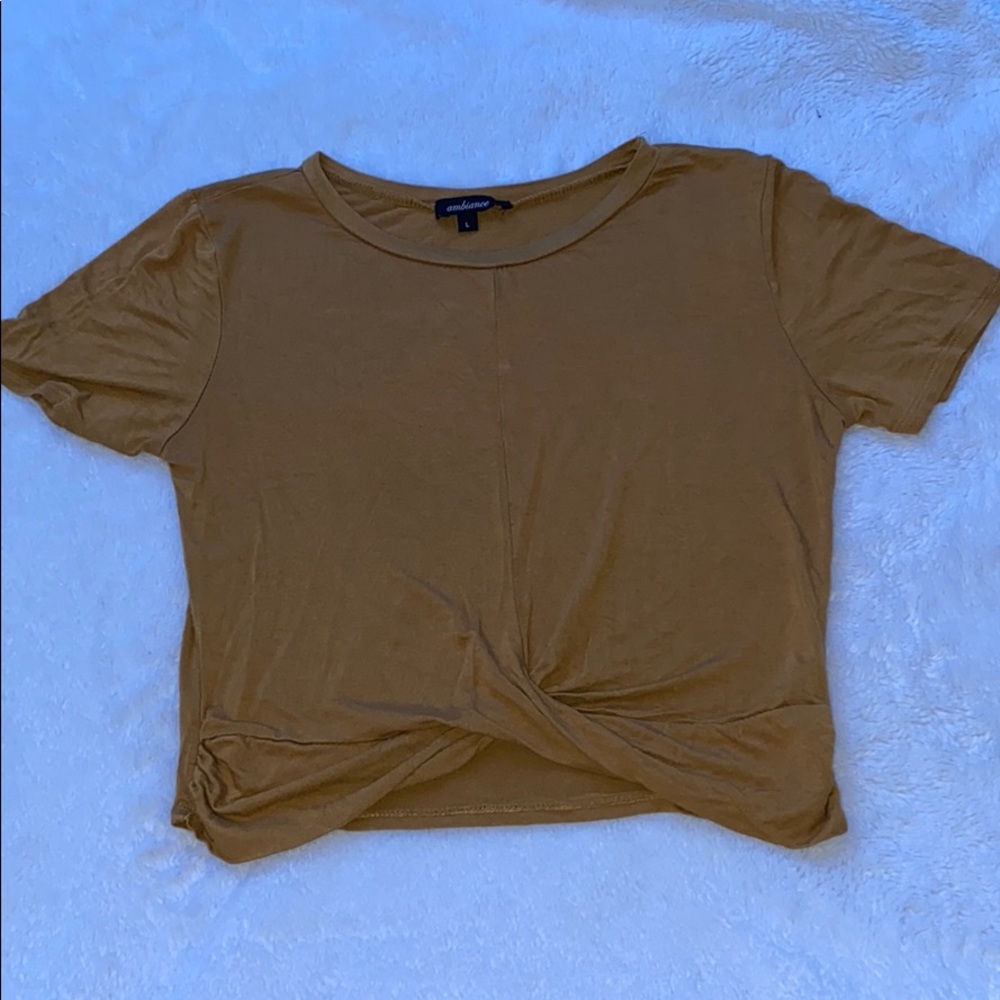 cropped mustard yellow t-shirt with crossed front